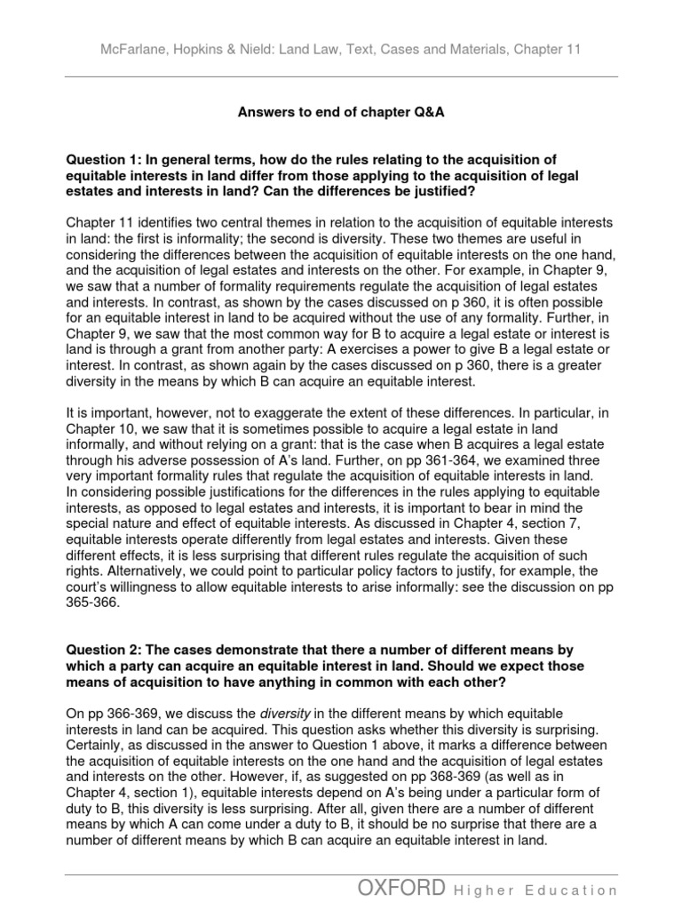 Mcfarlane, Hopkins & Nield Land Law, Text, Cases and Materials, Chapter 11 PDF Equity (Law