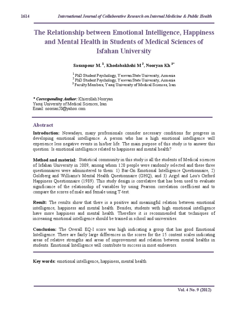 The Relationship Between Emotional Intelligence and Happiness | PDF ...