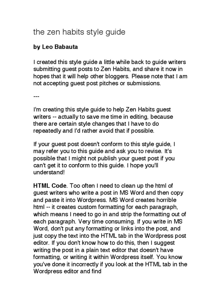 The Zen Habits Style Guide PDF Html Acronym