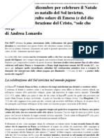 Lonardo Andrea - La Scelta Del 25 Dicembre Per Celebrare Il Natale Cristiano - Dal Dies Natalis Del Sol Invictus, Espressione Del Culto Solare Di Emesa (E Del Dio Mitra), Alla Celebrazione Del Cristo