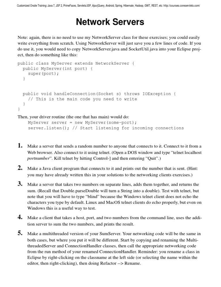 Java Networking Server Exercises Guide | PDF | Computers | Technology ...