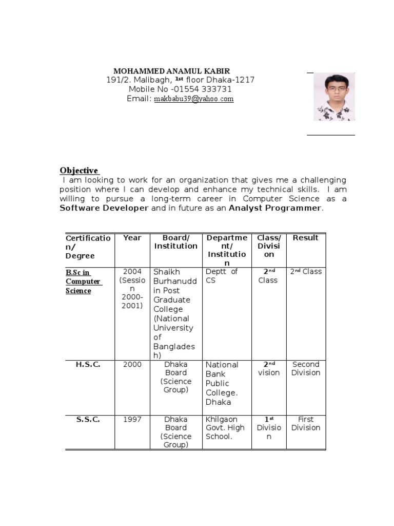 Anamul Kabir: Software Developer CV | PDF | Programmer | Software ...