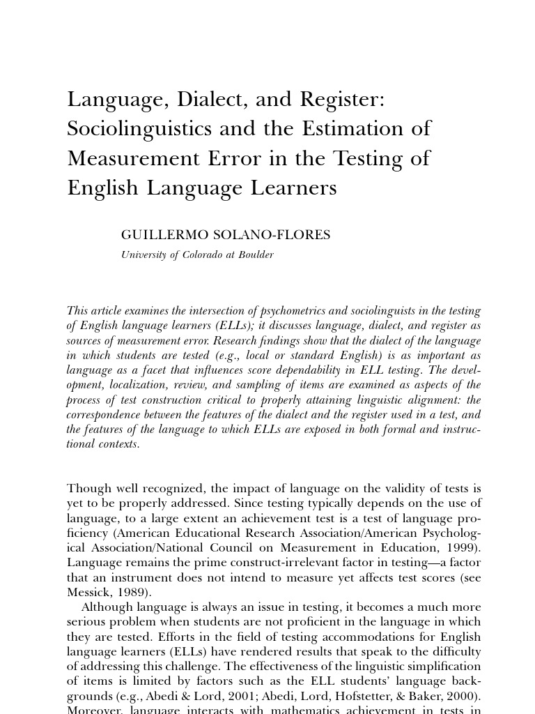 TCR 2006 Lang Dialect and Register | PDF | Dialect | Psychometrics