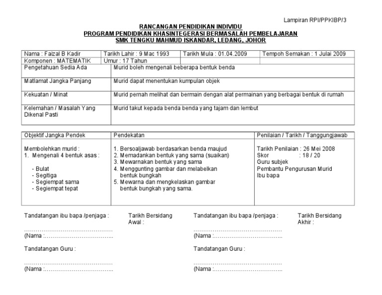 Rancangan Pendidikan Khas SMK RPI | PDF