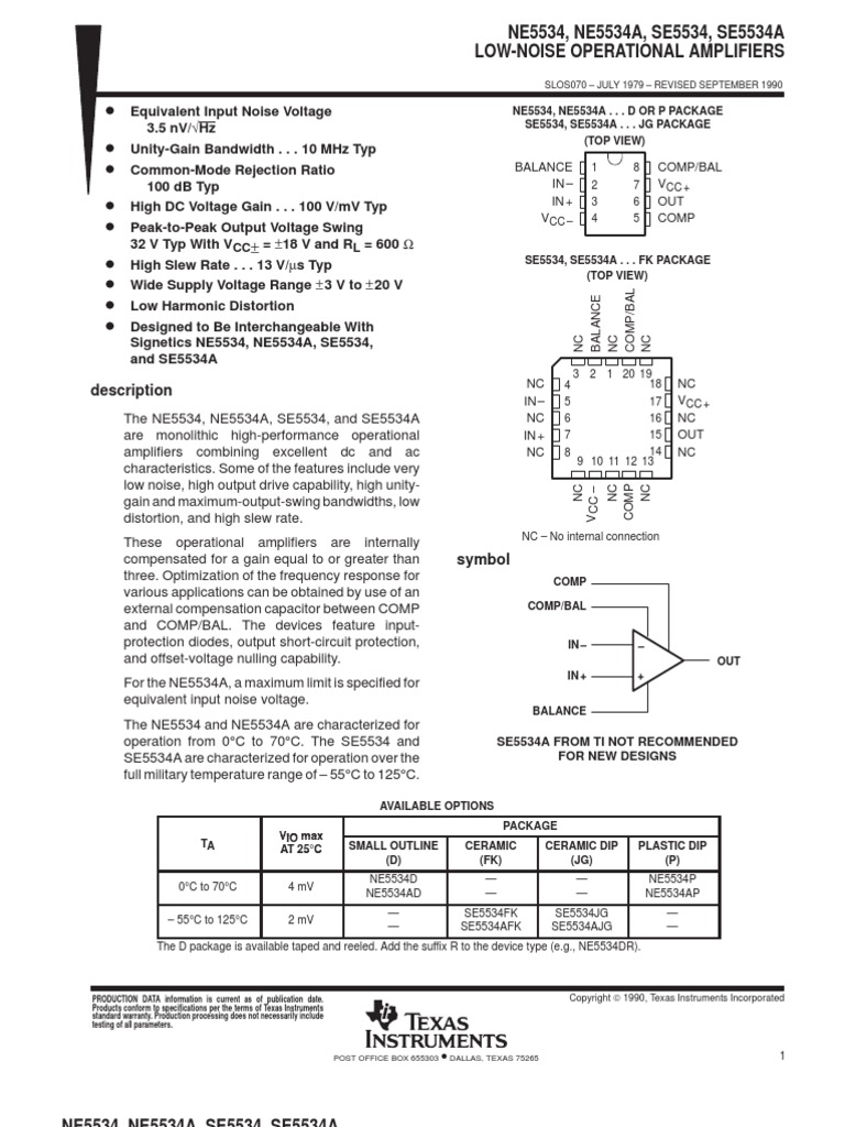 Ne5534 PDF | PDF | Amplifier | Operational Amplifier