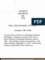 David Franklin Davis Mission Journal May-Oct 1883 Rewrite of The First