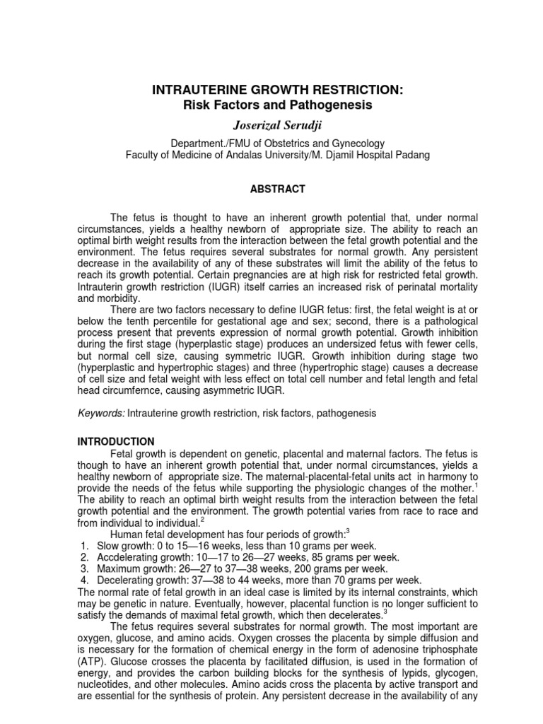 Intrauterine Growth Restriction Overview | PDF | Fetus | Prenatal ...