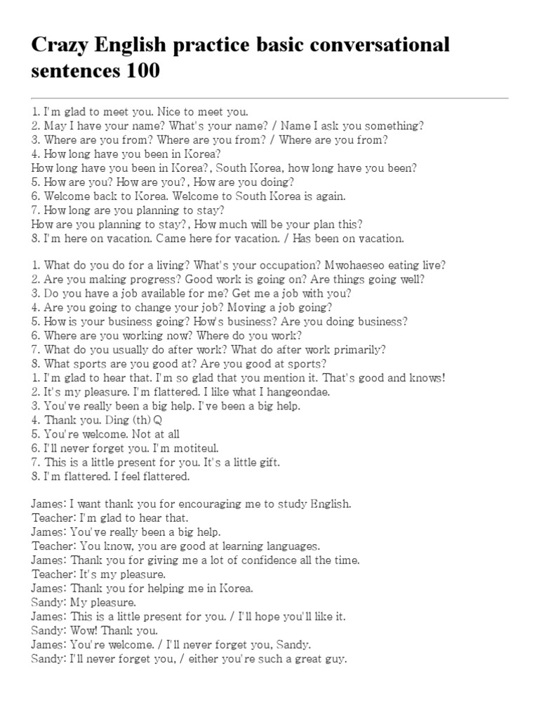 Basic English Conversation Practice Guide | PDF | English Language