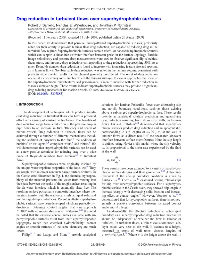 Drag Reduction in Turbulent Flows Over Superhydrophobic Surfaces | PDF ...