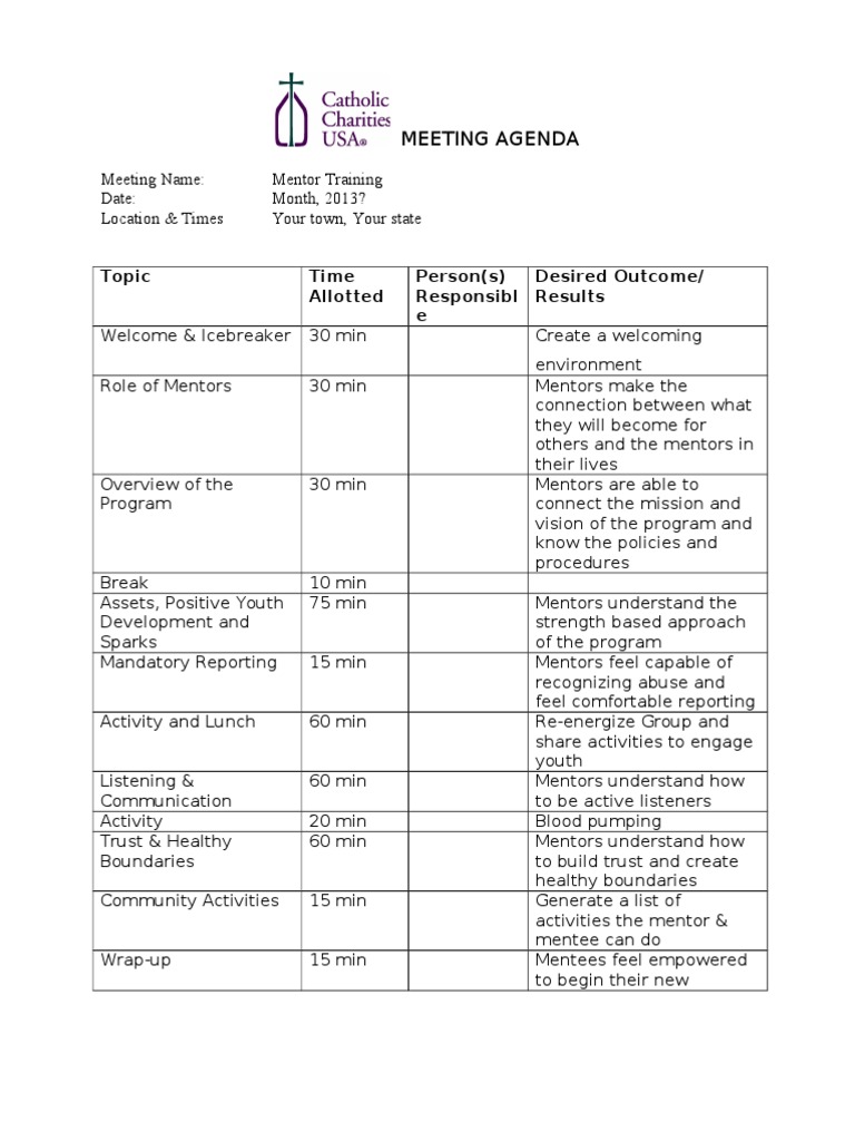 Mentor Training Meeting Agenda | PDF