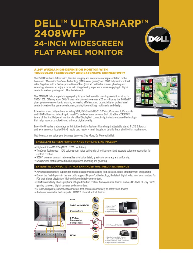 Dell Ultrasharp 2408WFP Monitor Spec Sheet | Computer Monitor | Video
