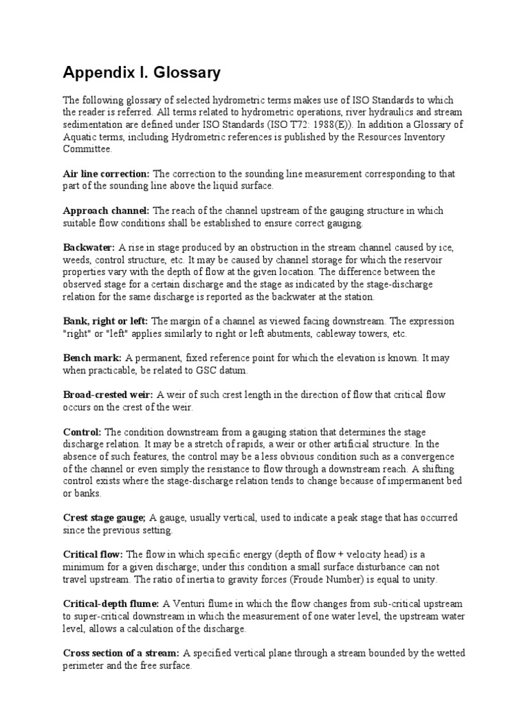 Appendix I. Glossary PDF Discharge (Hydrology) Liquids