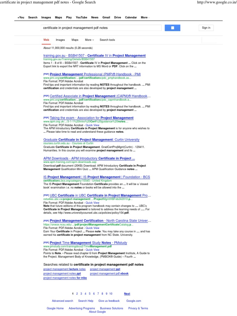 Certificate in project management pdf notes google search pdf