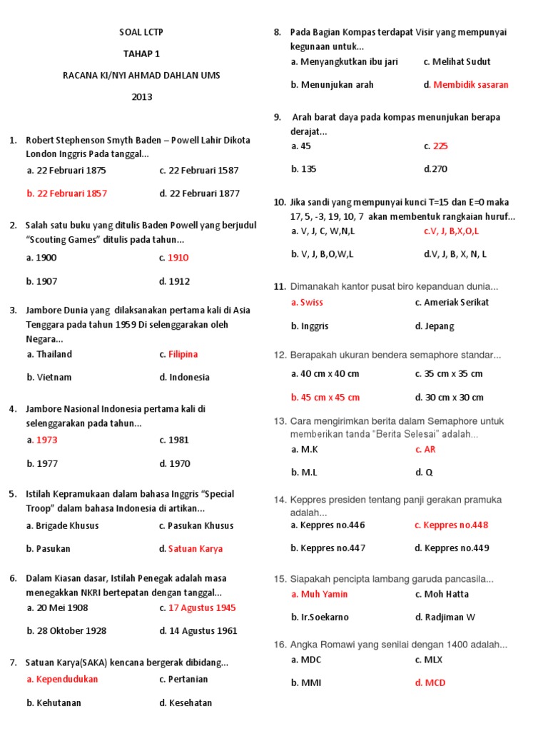 Contoh SOAL LCTP Pramuka Penegak