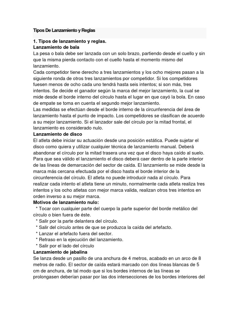 Tipos De Lanzamiento Y Reglas Deportes Atleticos Deportes Individuales