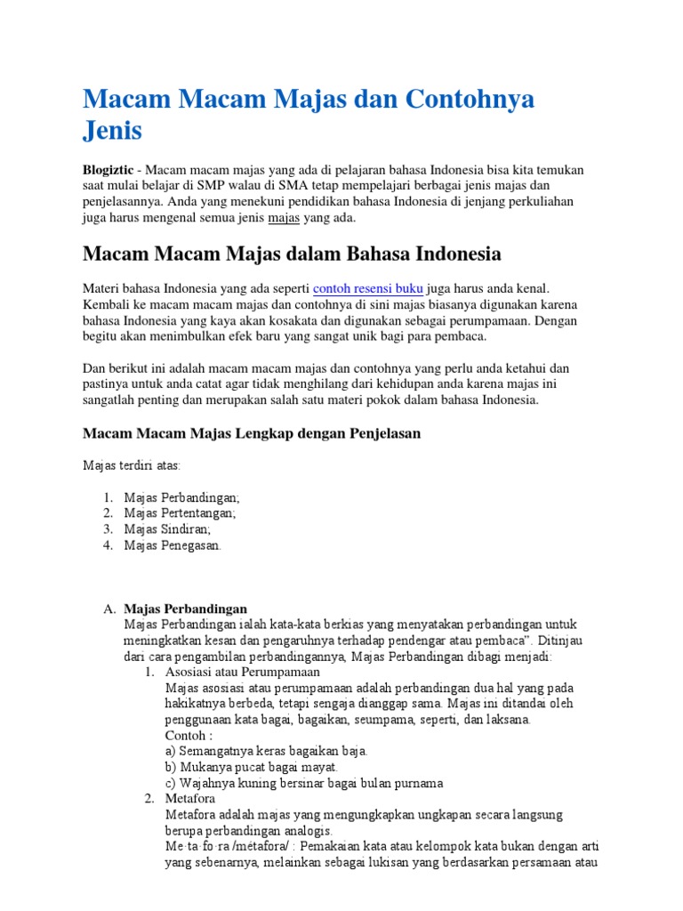 Macam Macam Majas Dan Contohnya Jenis Docx