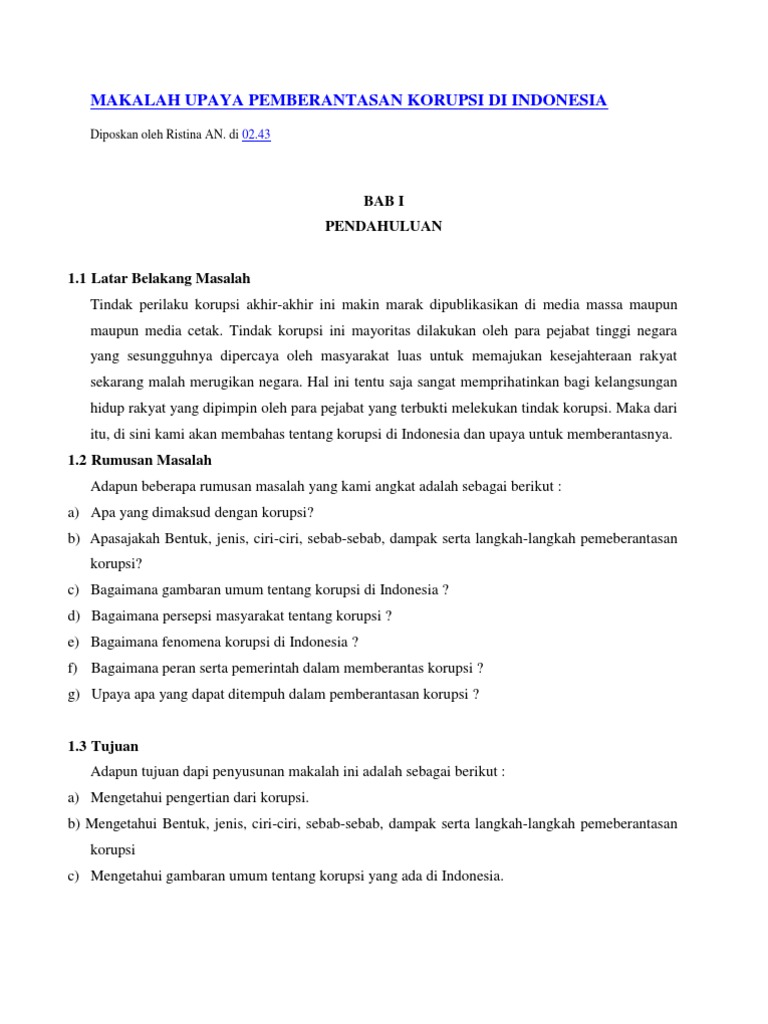 Makalah Upaya Pemberantasan Korupsi Di Indonesia Docx