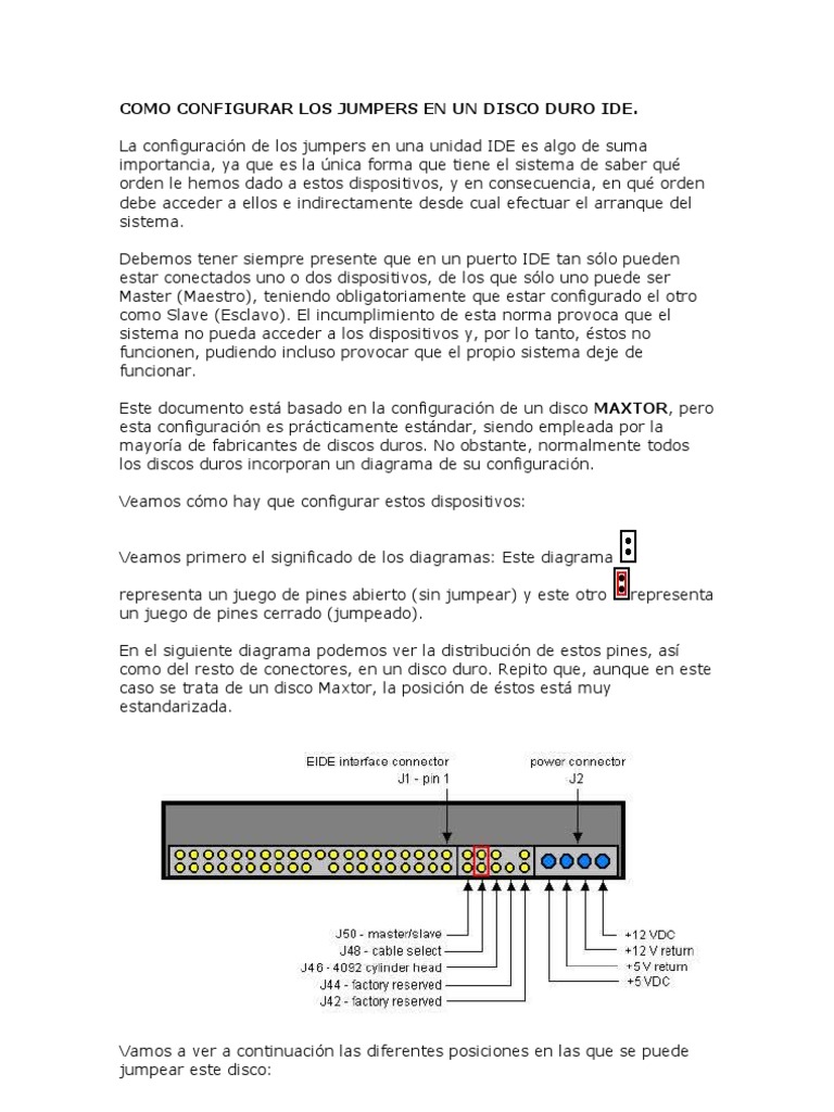 Como Configurar Los Jumpers en Un Disco Duro Ide PDF Disco duro