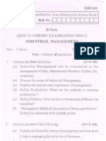 Btech Ec 6th Sem Industrial Management 2010-11 