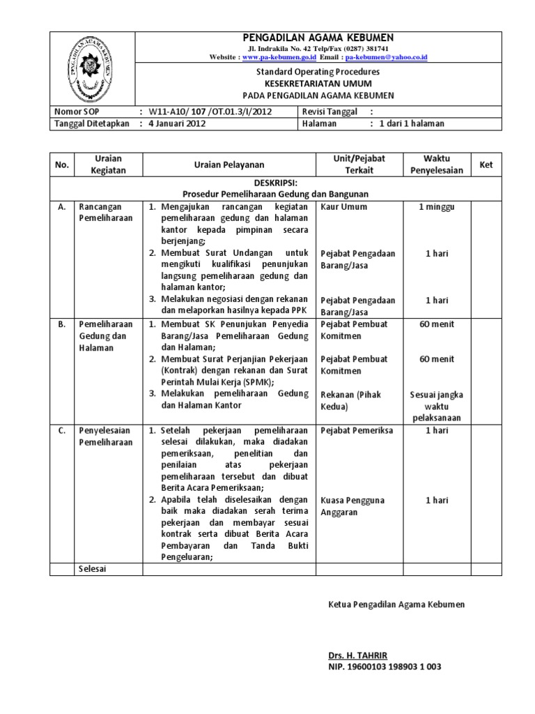 SOP Pemeliharaan Gedung Dan Bangunan
