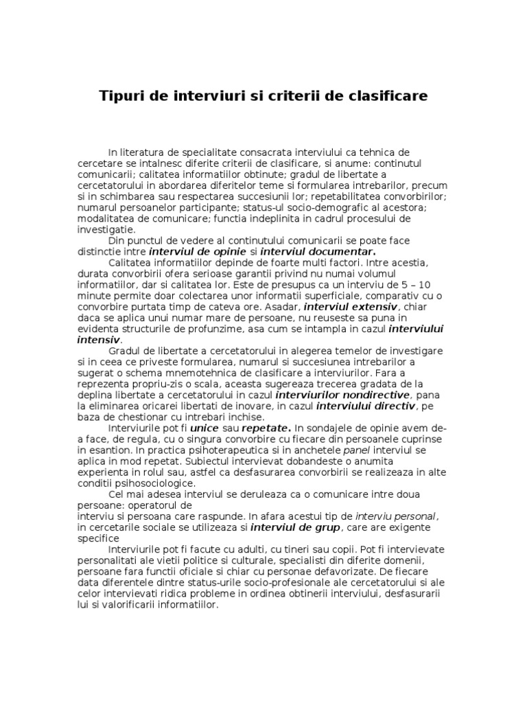 Tipuri de Interviuri Şi Criterii de Clasificare | PDF