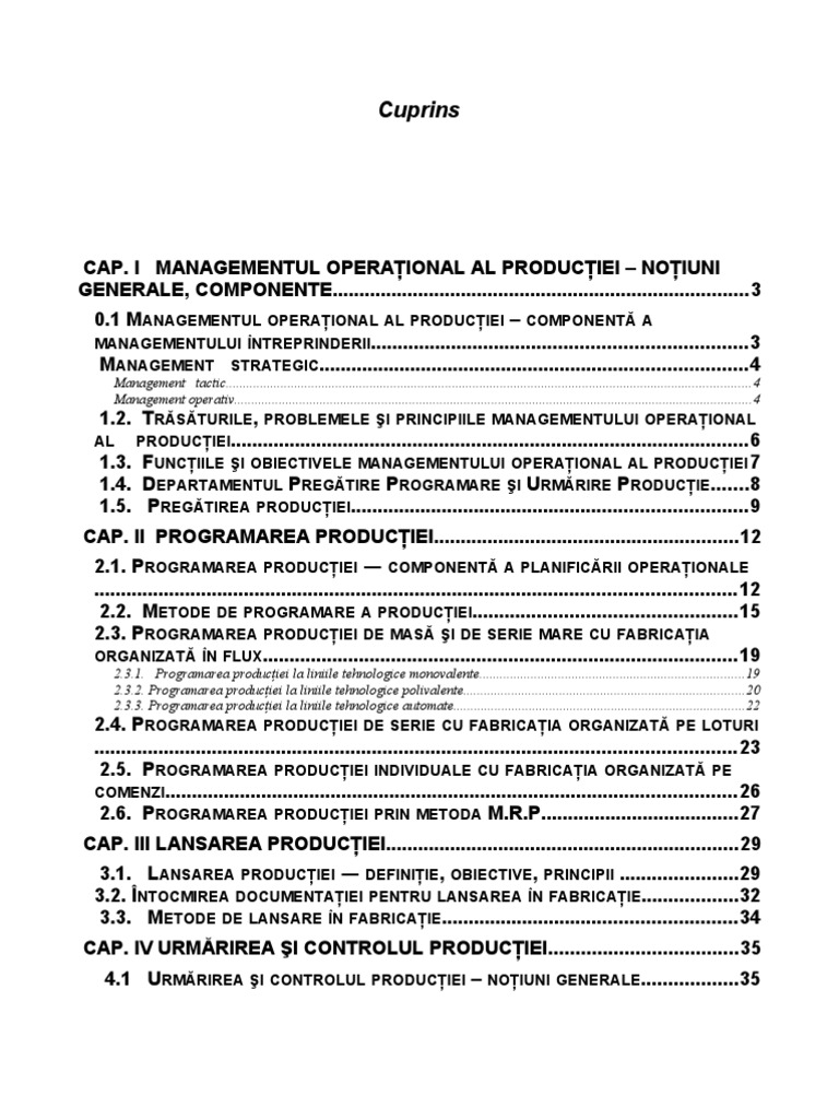 Managementul Operational Al Productiei | PDF