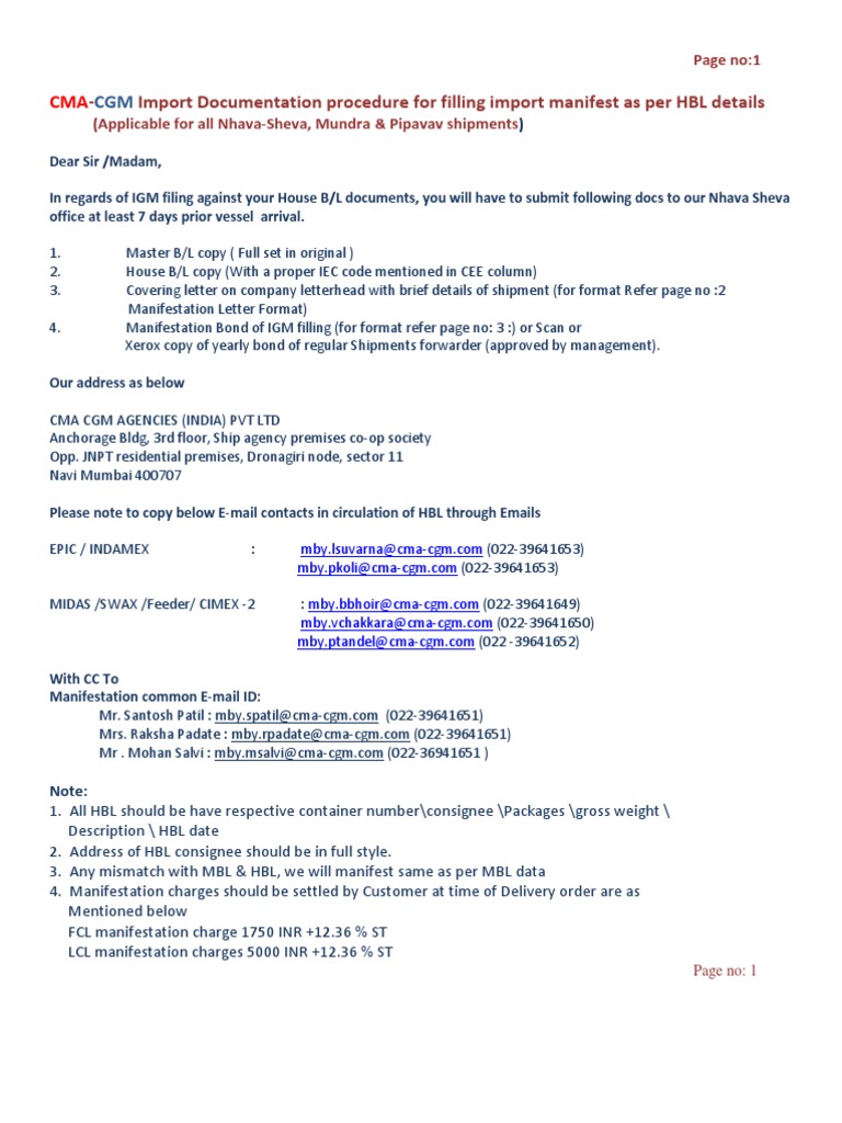 CMA CGM Import Manifest Procedure | PDF | Cargo | Bill Of Lading