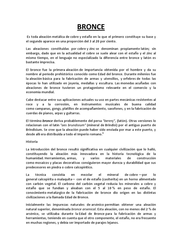 Usos y propiedades del bronce | PDF | Bronce | Cobre