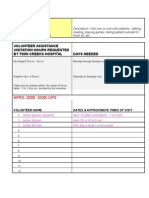 April 2009 Patient Visitation Schedule