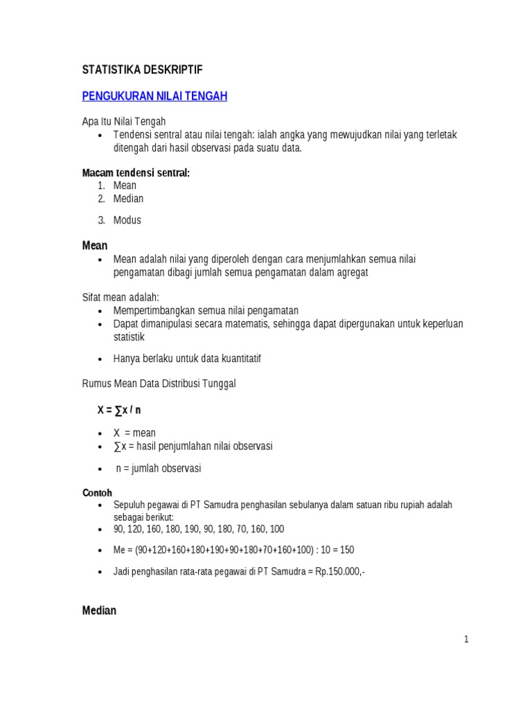 Pengukuran Nilai Tengah Stat Deskriptif Pdf
