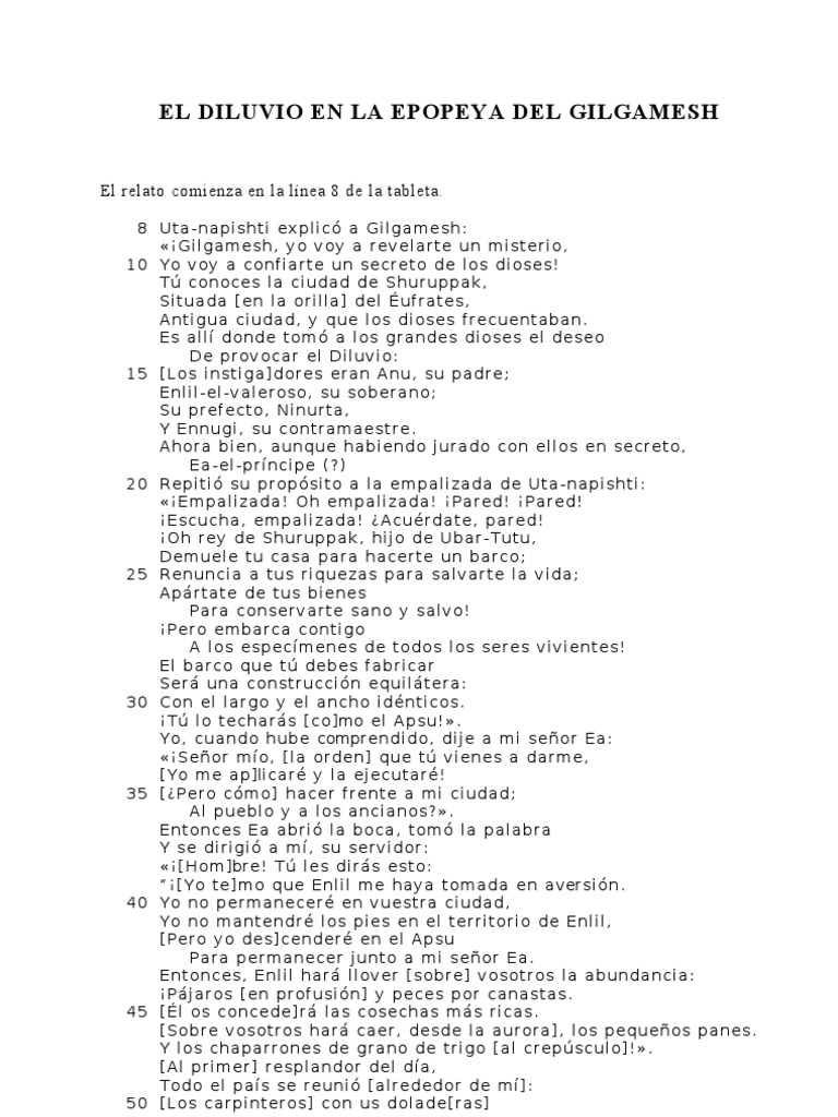 El Mito Del Diluvio en La Epopeya de Gilgamesh | PDF | Mito de la ...