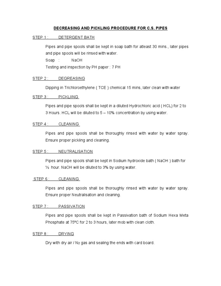 Pickling Procedure PDF