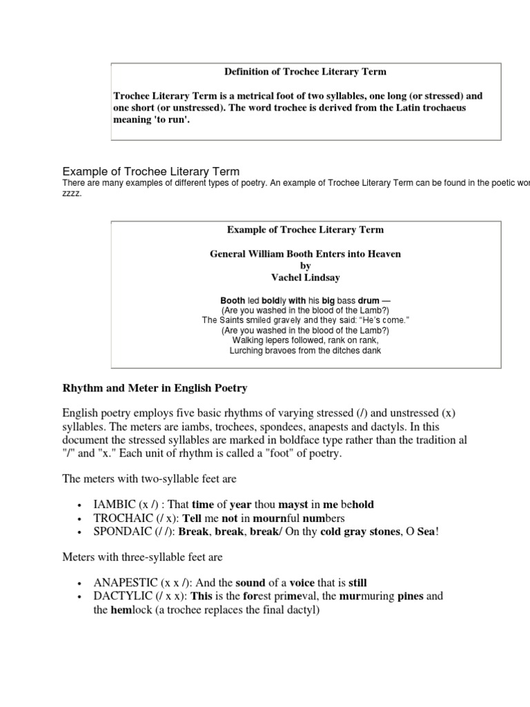 Definition Of Trochee Literary Term Metre Poetry Rhyme