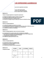 Ejercicios de Expresiones Algebraicas