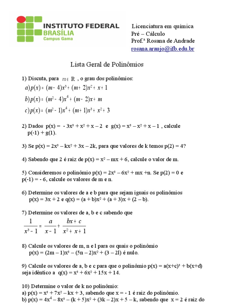 Exercicios de Polinomios | PDF | Equações | Análise numérica