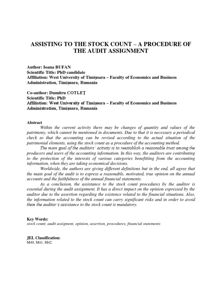 Assisting To The Stock Count A Procedure of The Audit Assignment