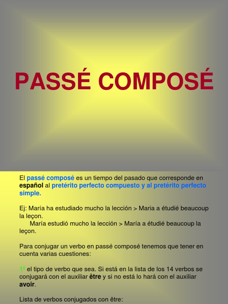 Lista De Verbos Irregulares En Frances Passe Compose Mayor a Lista