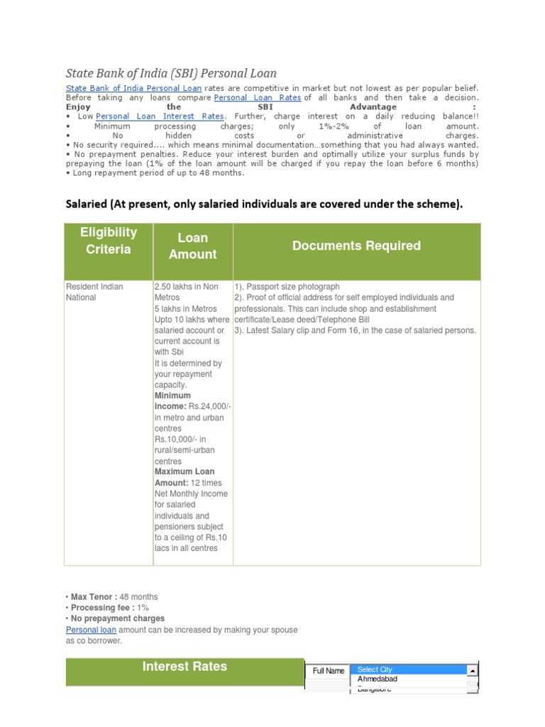 State Bank of India (SBI) Personal Loan Eligibility Criteria Loan