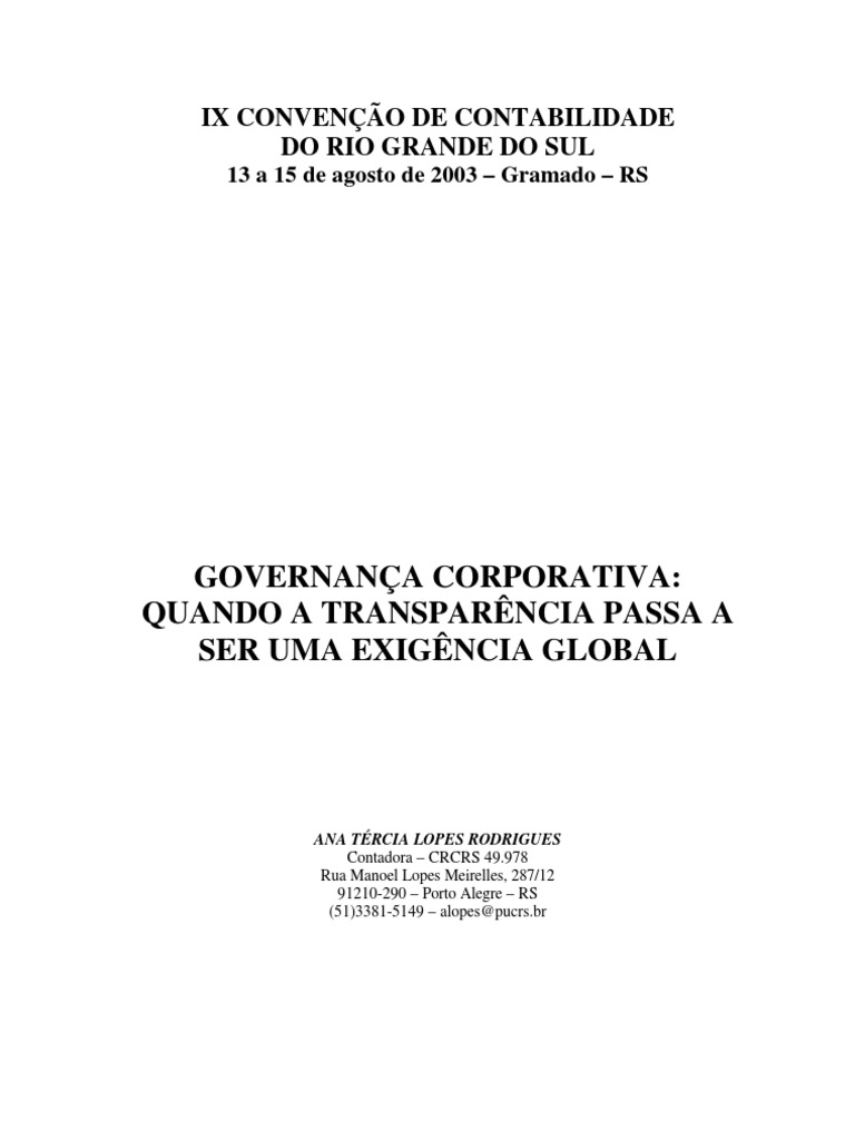 Governanca Corporativa Quando A Transparencia Passa A | PDF