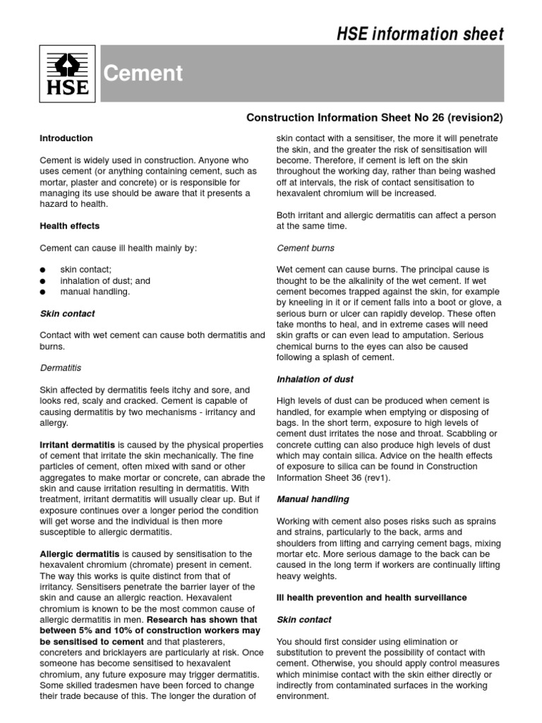Cement: HSE Information Sheet | PDF