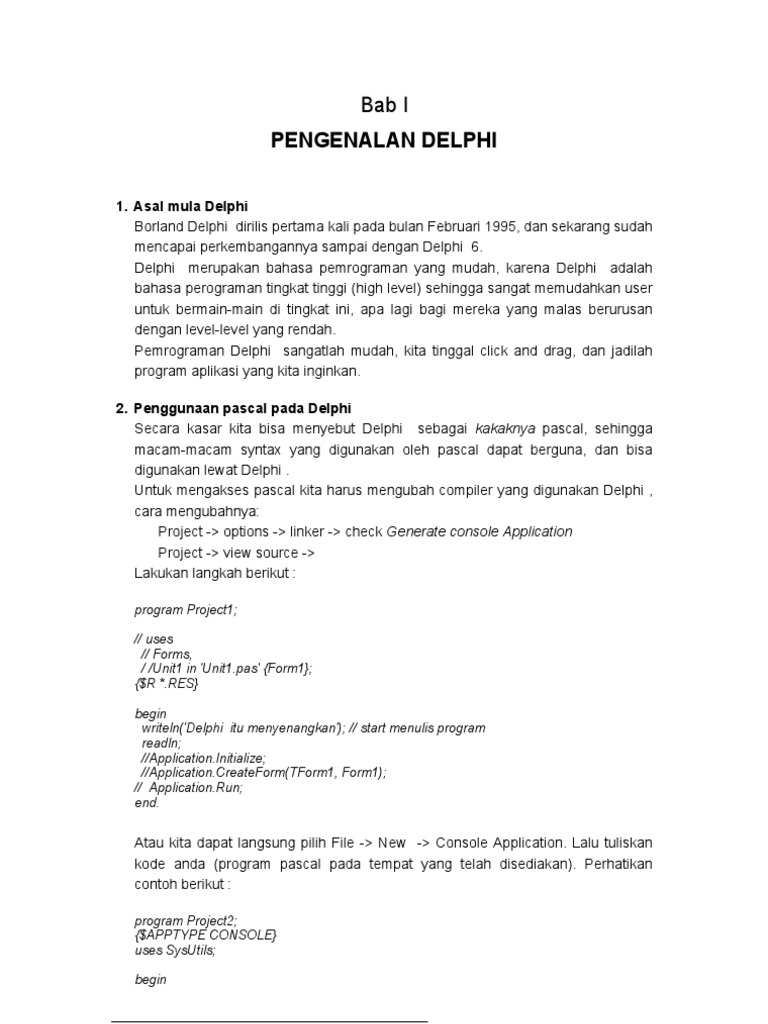 Tutorial Delphi Untuk Pemula | PDF