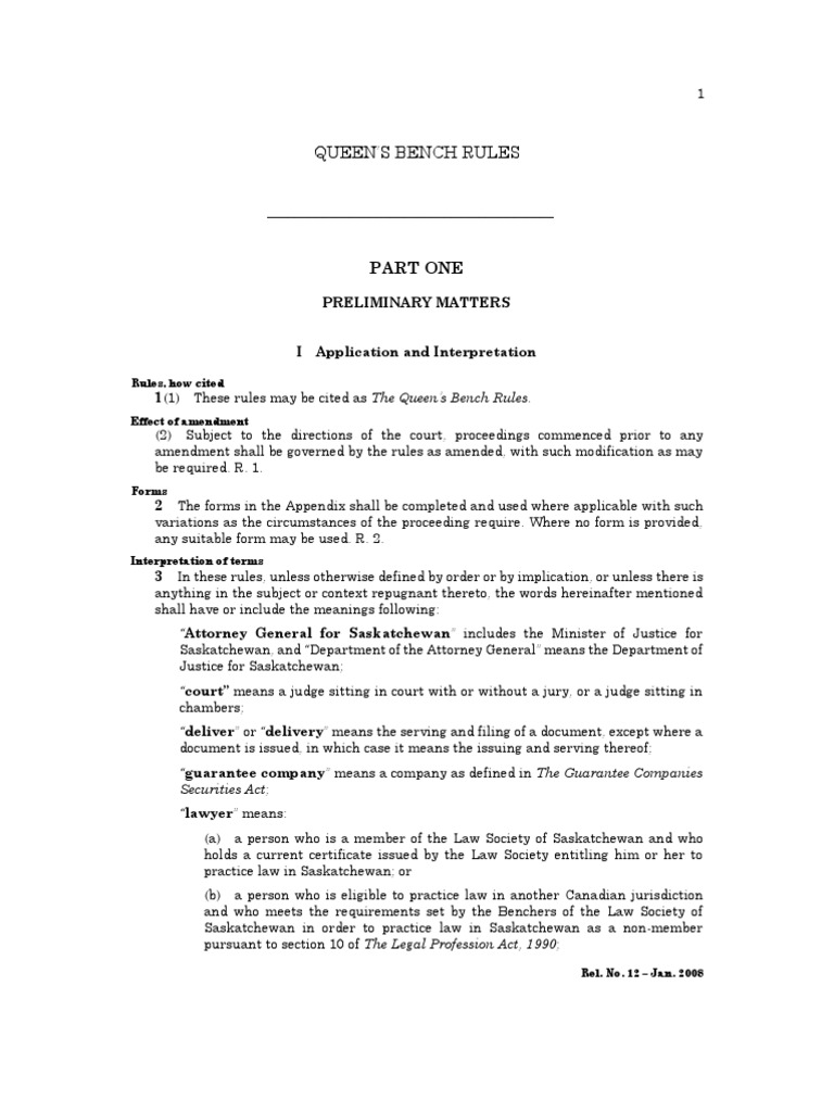 QUEEN'S BENCH RULES PDF Intervention (Law) Joinder