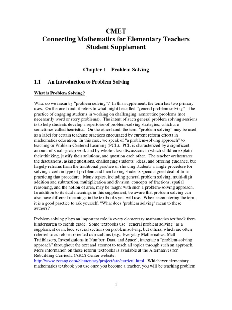 Cmet connecting mathematics for elementary teachers student supplement