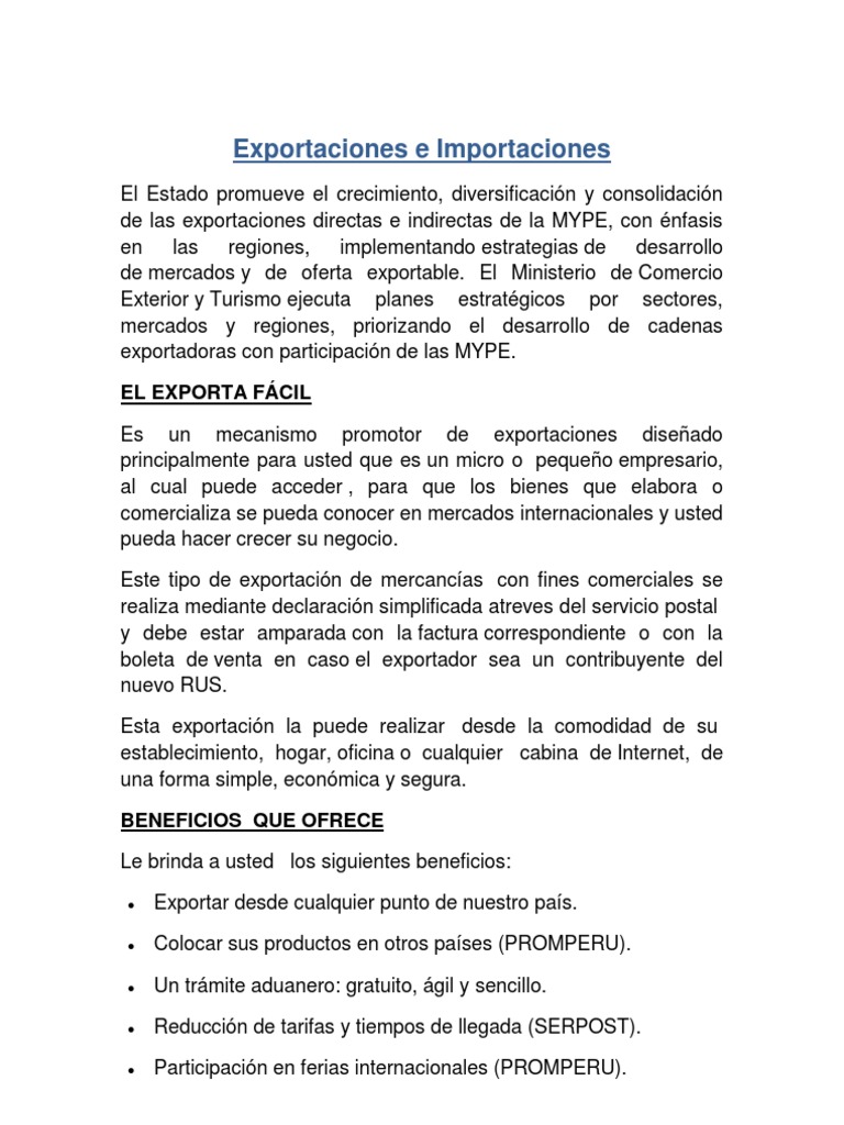 Exporta Fácil Guía Para Mype En Perú Pdf Exportaciones Aduana