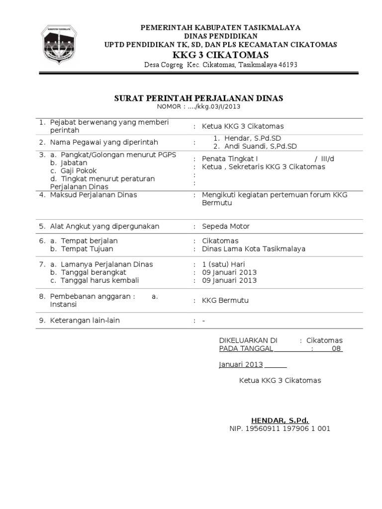 Contoh Surat Perintah Perjalanan Dinas