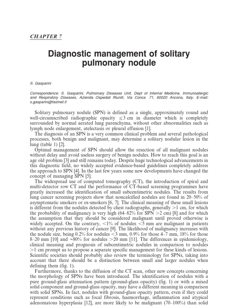Diagnostic Management of Solitary Pulmonary Nodule | PDF | Ct Scan ...