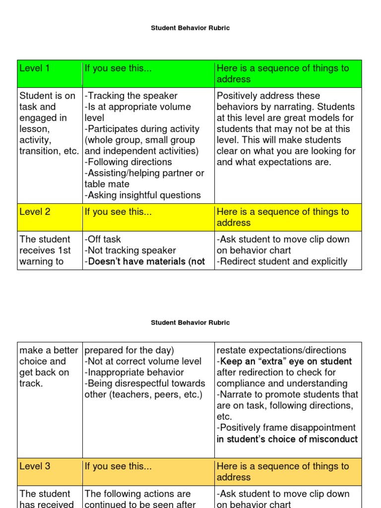 Student Behavior Rubric Overview | PDF | Psychological Concepts ...