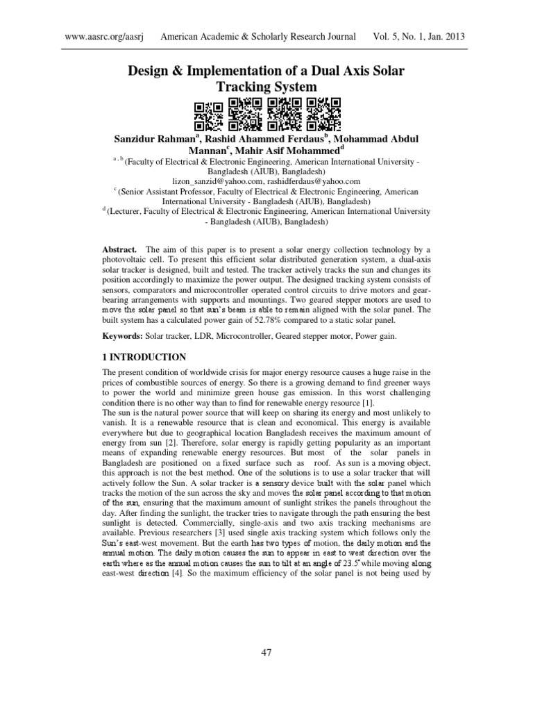 Dual Axis Solar Tracker Design | PDF | Solar Panel | Electronic Engineering