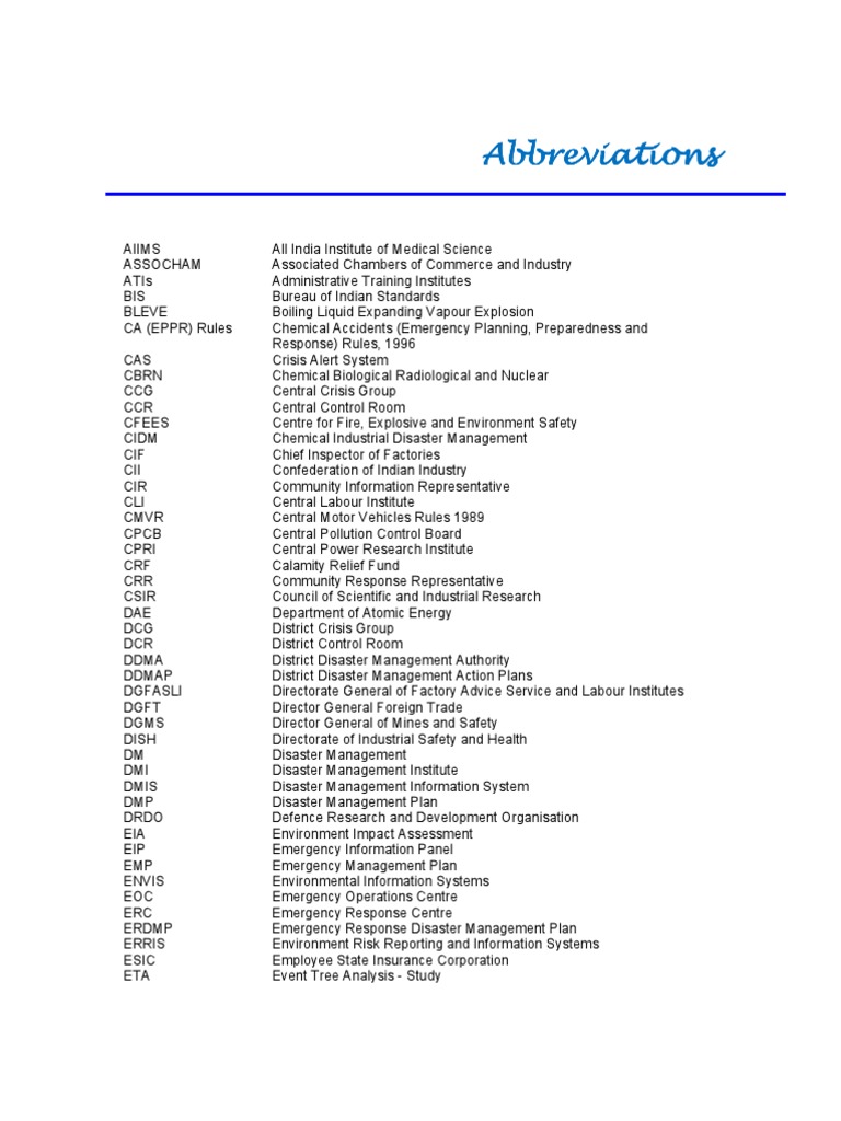 Final Abbreviations PDF Emergency Management Dangerous Goods