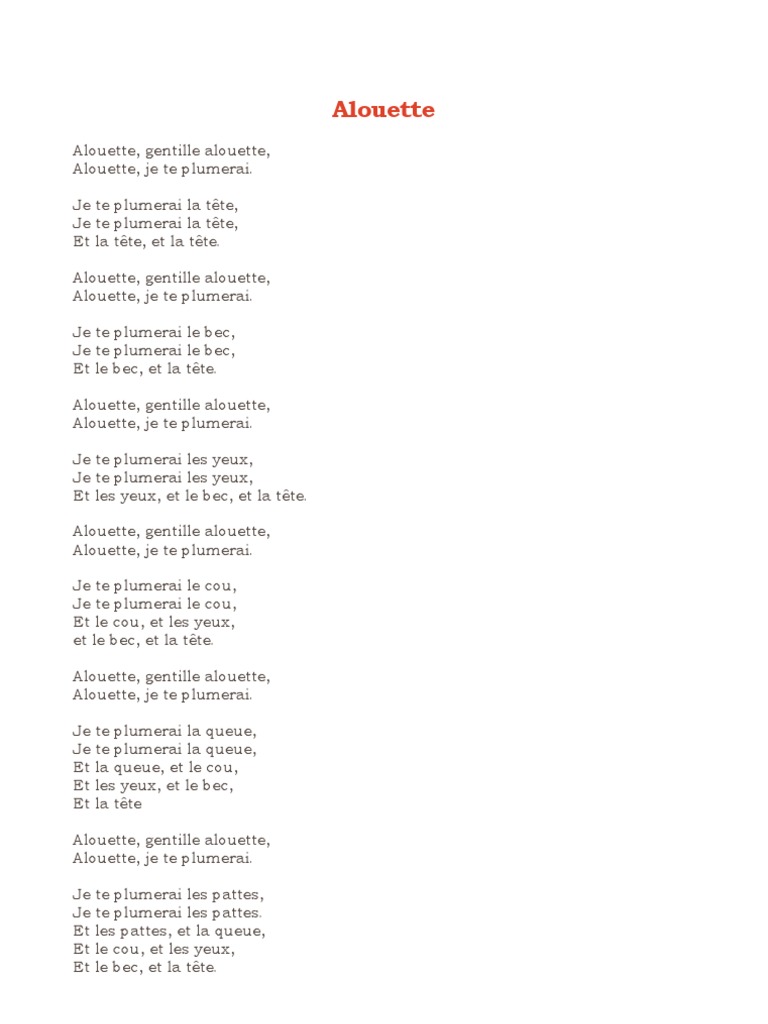 Alouette Chanson Pdf